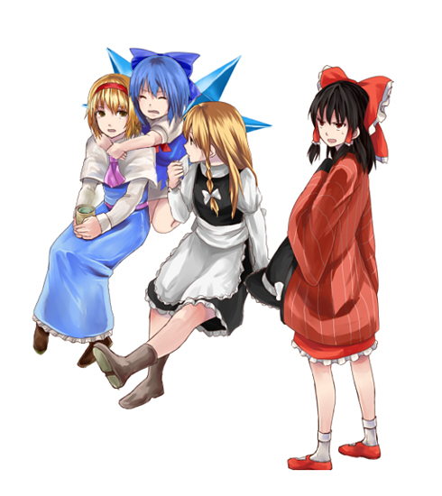 hakurei reimu, kirisame marisa, alice margatroid, and cirno (touhou) drawn by michimaru_(michi)