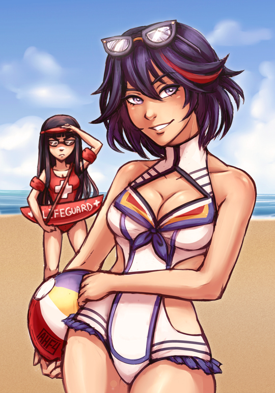 matoi ryuuko, kiryuuin satsuki, and junketsu (kill la kill and 1 more) drawn by iahfy