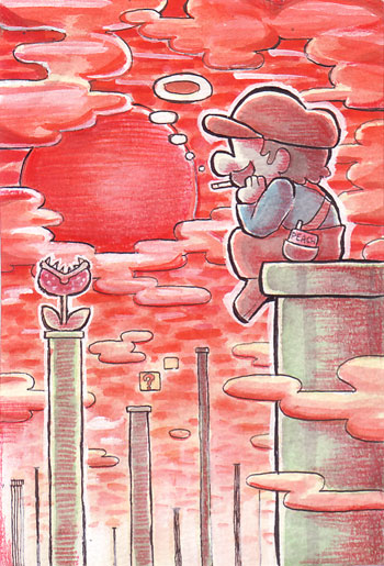 mario and piranha plant (mario) drawn by oda_takashi