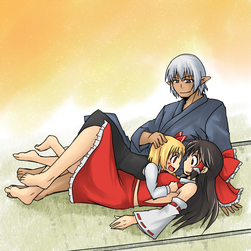 hakurei reimu, rumia, and buront (touhou and 3 more) drawn by koraku_gekki