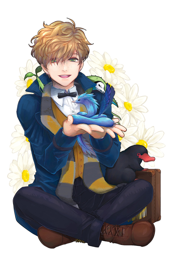 newt scamander, niffler, bowtruckle, occamy, and swooping evil (wizarding world and 1 more) drawn by skymomo_d