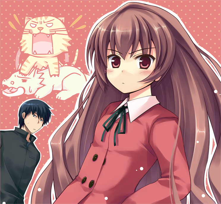 aisaka taiga, takasu ryuuji, and palmtop tiger (toradora!) drawn by hinooka_shuuji