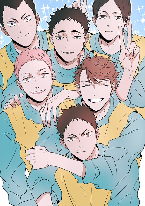 oikawa tooru, iwaizumi hajime, matsukawa issei, kunimi akira, hanamaki takahiro, and 1 more (haikyuu!!) drawn by ummm_mmma