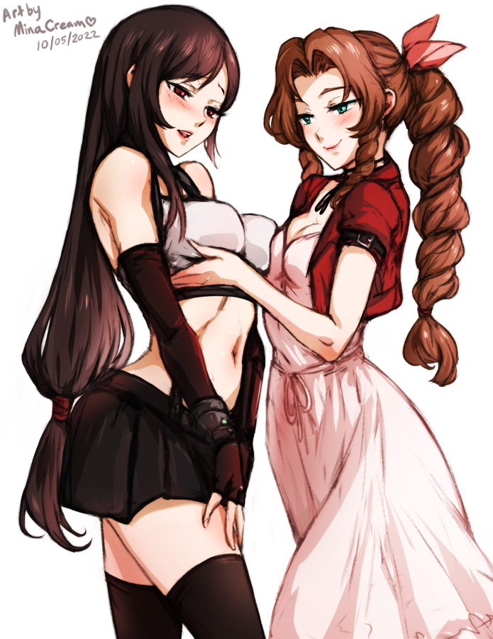 tifa lockhart and aerith gainsborough (final fantasy and 2 more) drawn by mina_cream