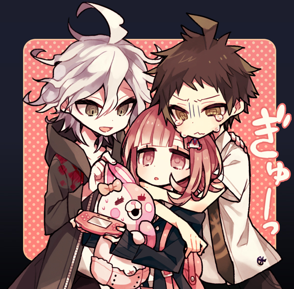 nanami chiaki, komaeda nagito, hinata hajime, and monomi (danganronpa and 2 more) drawn by akebi_(kakororo)
