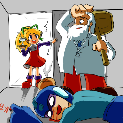 roll, mega man, and dr. light (mega man) drawn by maru_isu