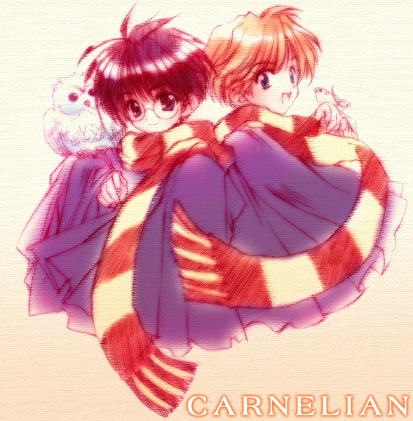 harry potter, ron weasley, hedwig, and scabbers (wizarding world and 1 more) drawn by carnelian