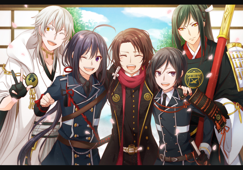 kashuu kiyomitsu, tsurumaru kuninaga, namazuo toushirou, yagen toushirou, and tarou tachi (touken ranbu) drawn by kiringo