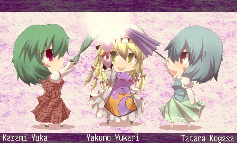 yakumo yukari, kazami yuuka, and tatara kogasa (touhou) drawn by kuromiya