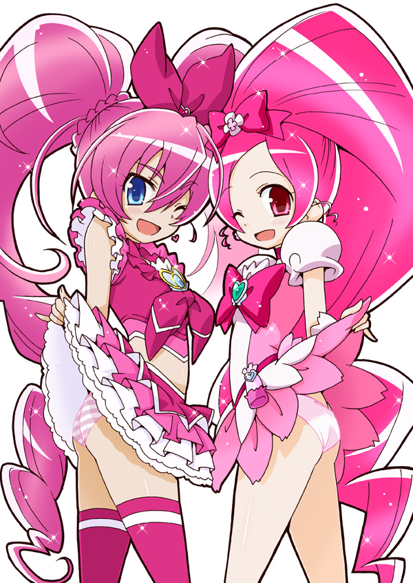 houjou hibiki, hanasaki tsubomi, cure blossom, and cure melody (precure and 2 more) drawn by yuuma_(skirthike)