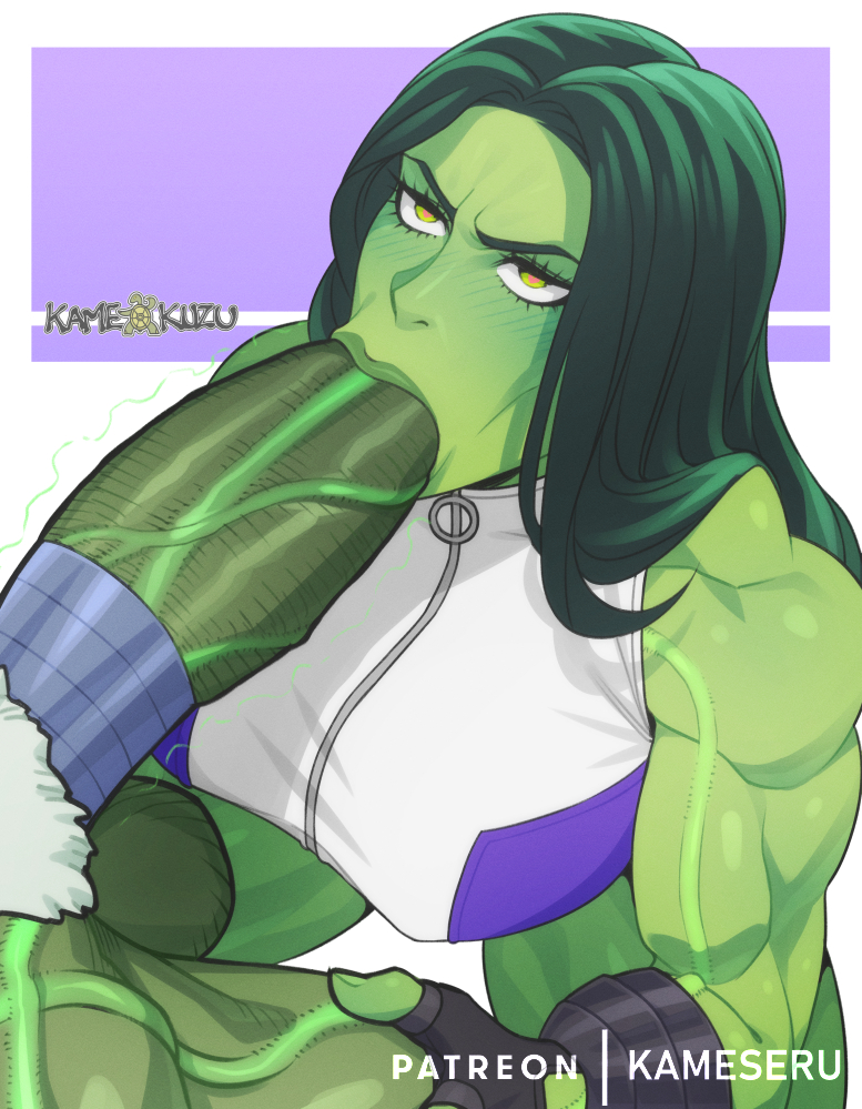 hulk, she-hulk, and jennifer walters (marvel) drawn by kameseru