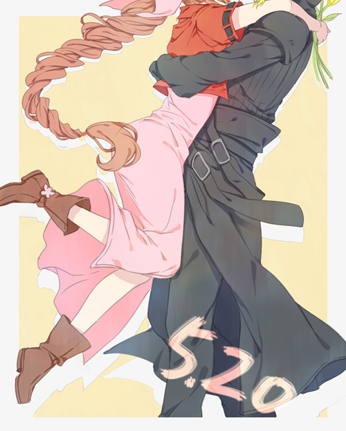 cloud strife and aerith gainsborough (final fantasy and 1 more) drawn by cat_princess