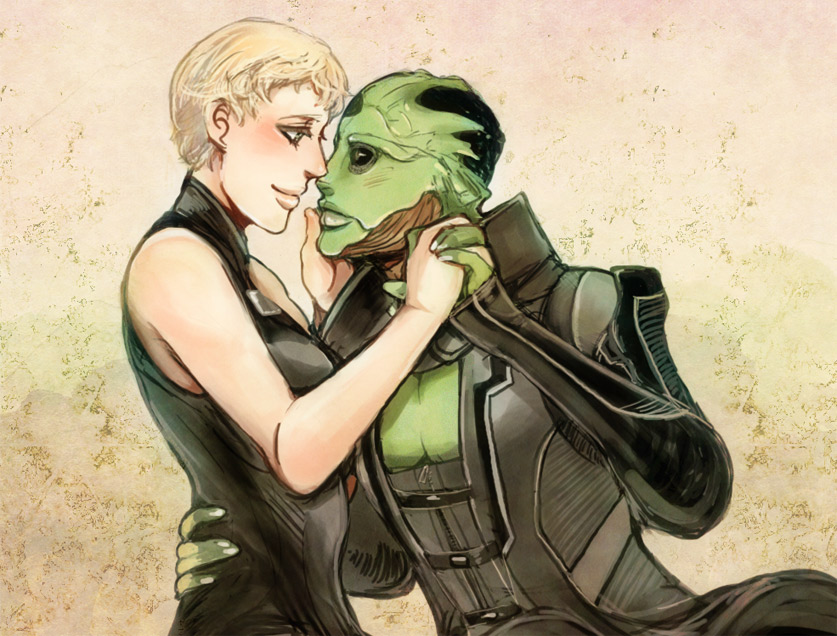 commander shepard and thane krios (mass effect and 1 more) drawn by itanji