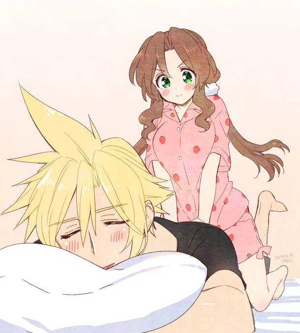 cloud strife and aerith gainsborough (final fantasy and 1 more) drawn by krudears