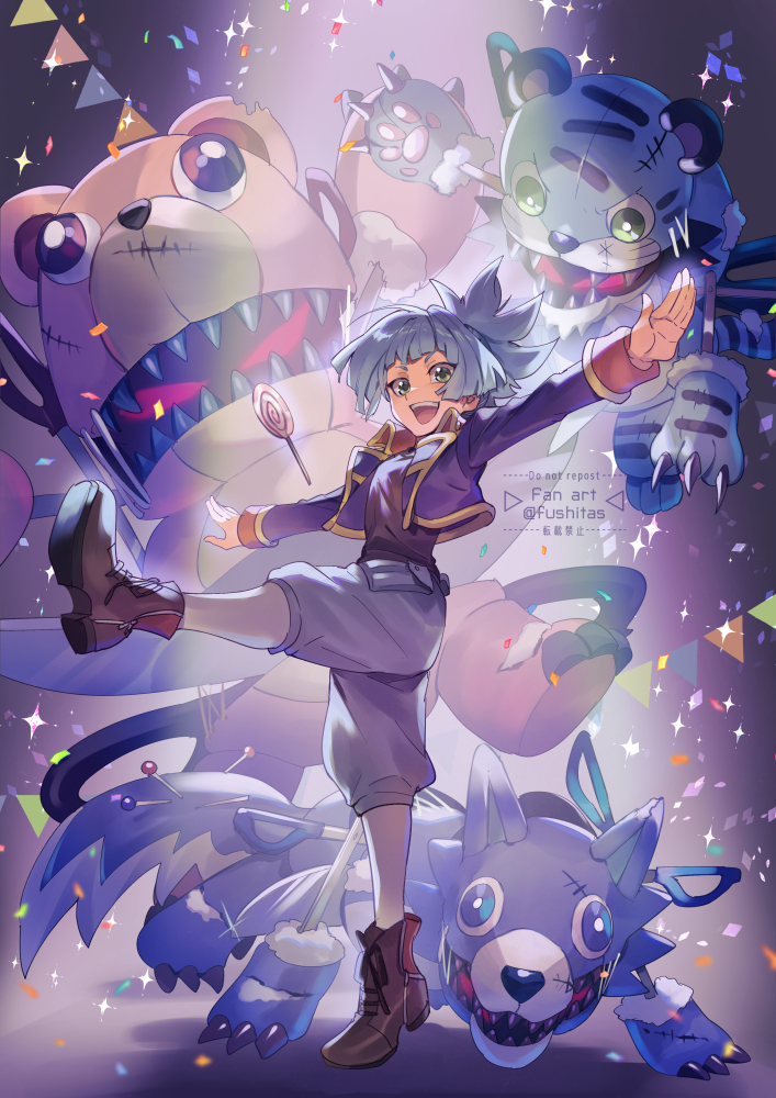 shiun'in sora, frightfur bear, frightfur wolf, and frightfur tiger (yu-gi-oh! and 1 more) drawn by fushitasu