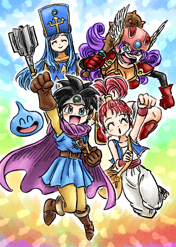 slime, warrior, priest, heroine, and merchant (dragon quest and 1 more) drawn by kicdon