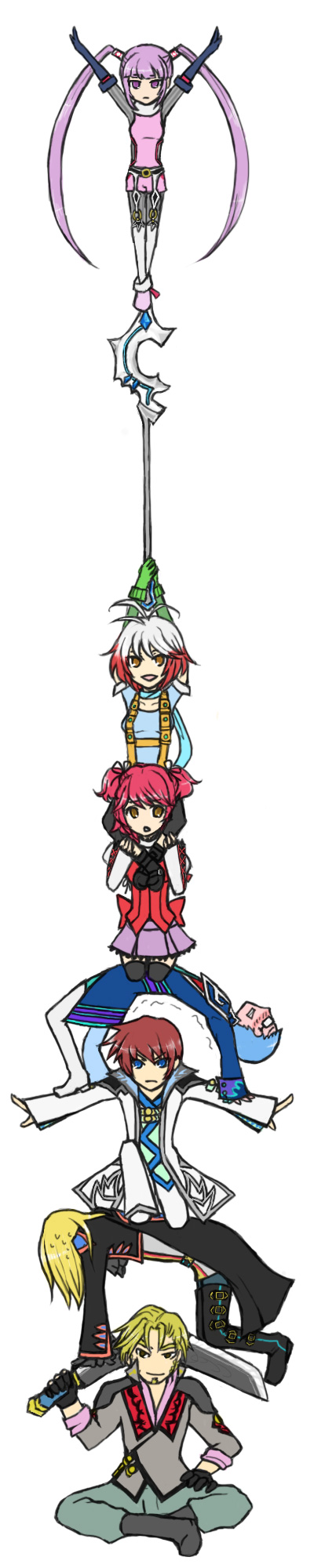 sophie, asbel lhant, cheria barnes, pascal, hubert ozwell, and 2 more (tales of and 1 more) drawn by te_(artist)