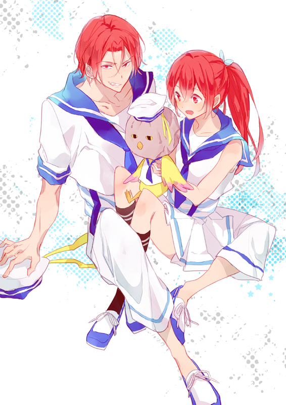matsuoka rin, matsuoka gou, and iwatobi-chan (free!) drawn by serizawa_nae