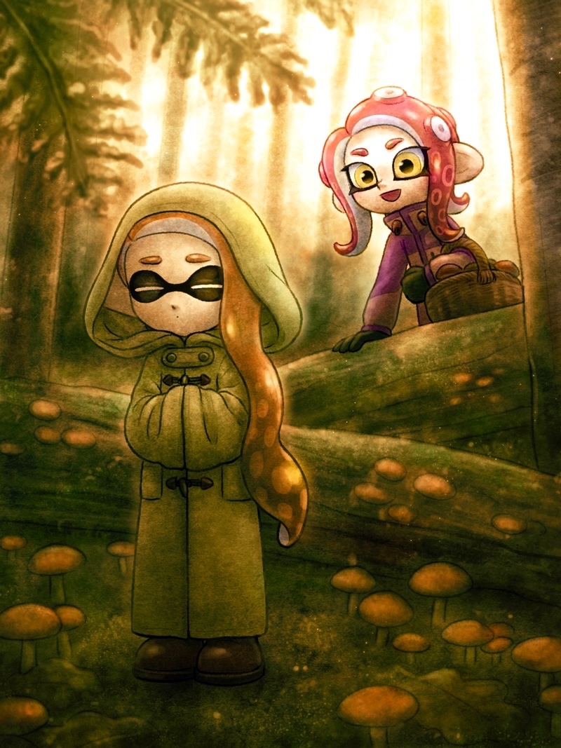 inkling player character, inkling girl, octoling player character, and octoling girl (splatoon) drawn by mustard_pudding
