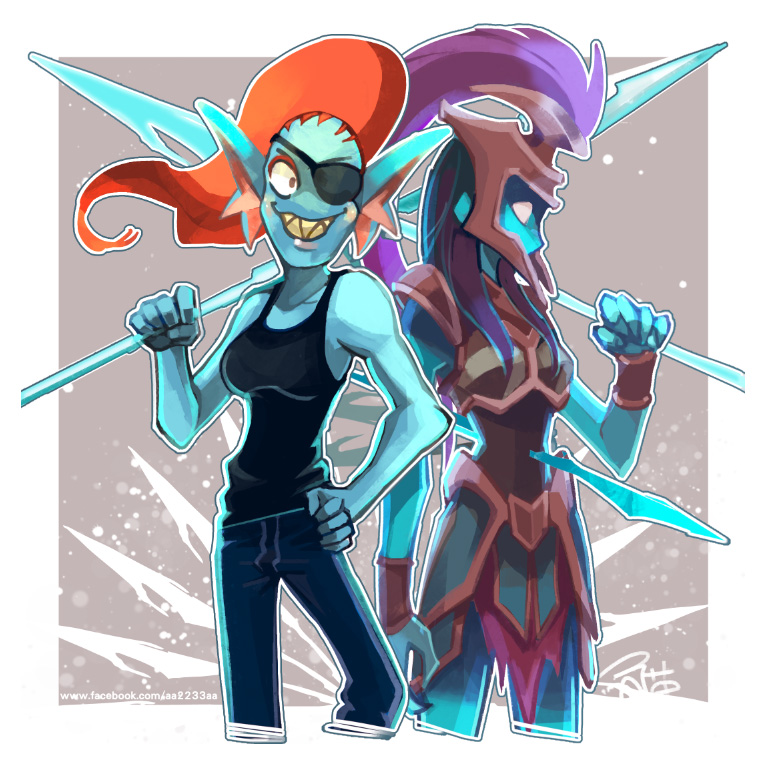undyne and kalista (league of legends and 1 more) drawn by aa2233a