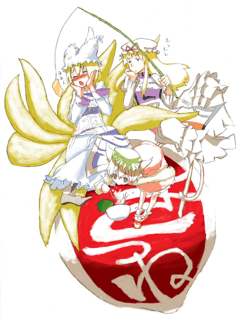 yakumo yukari, yakumo ran, and chen (touhou) drawn by chomoran