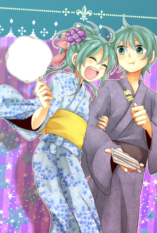 hatsune miku and hatsune mikuo (vocaloid) drawn by suzumi_(fallxalice)