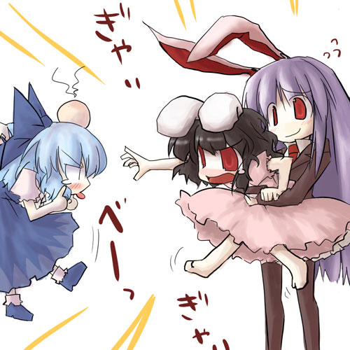 cirno, reisen udongein inaba, and inaba tewi (touhou) drawn by sasane