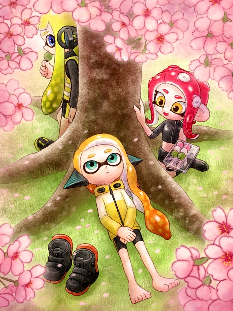 agent 8, agent 3, and agent 4 (splatoon) drawn by mustard_pudding