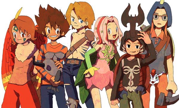 yagami taichi, tachikawa mimi, takenouchi sora, takaishi takeru, ishida yamato, and 2 more (digimon and 1 more) drawn by doku_imouto_ko