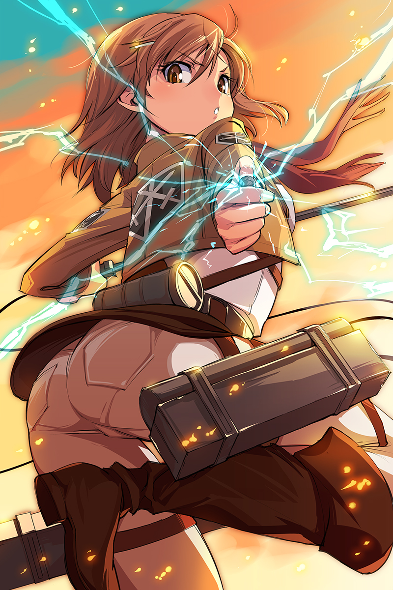 misaka mikoto and mikasa ackerman (toaru majutsu no index and 2 more) drawn by michairu