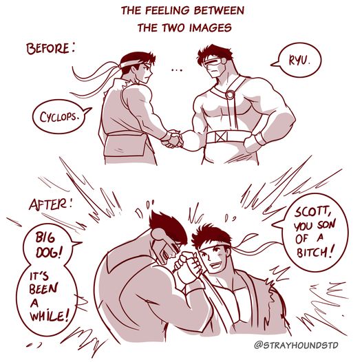 ryu, cyclops, and scott summers (street fighter and 5 more) drawn by stray_hound_studios