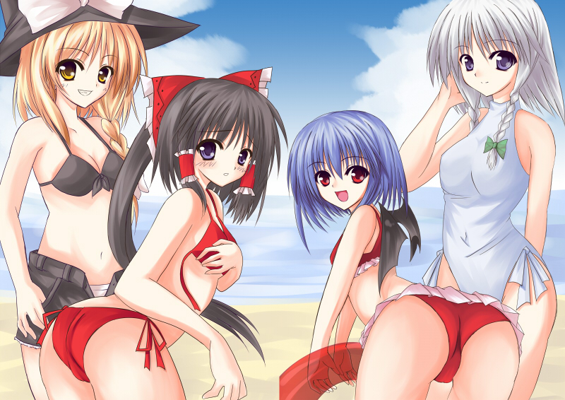 hakurei reimu, kirisame marisa, remilia scarlet, and izayoi sakuya (touhou) drawn by utakata_(kochou_no_yume)