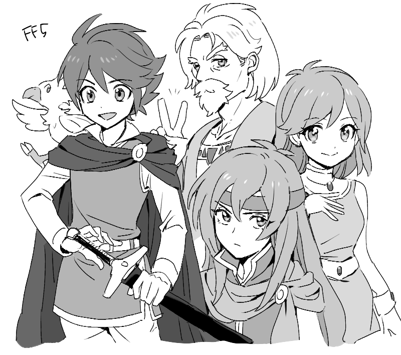 lenna charlotte tycoon, faris scherwiz, bartz klauser, and galuf halm baldesion (final fantasy and 1 more) drawn by dede_(qwea_00000)
