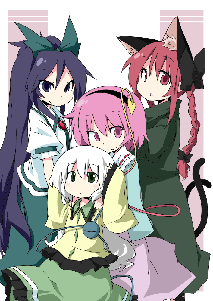komeiji koishi, komeiji satori, kaenbyou rin, and reiuji utsuho (touhou) drawn by ane