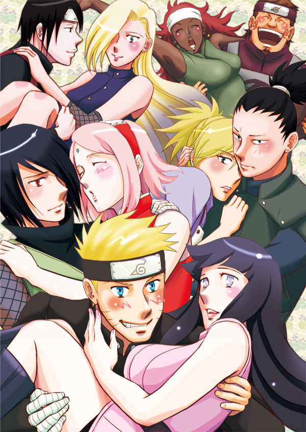 haruno sakura, uzumaki naruto, hyuuga hinata, uchiha sasuke, yamanaka ino, and 5 more (naruto) drawn by miurin