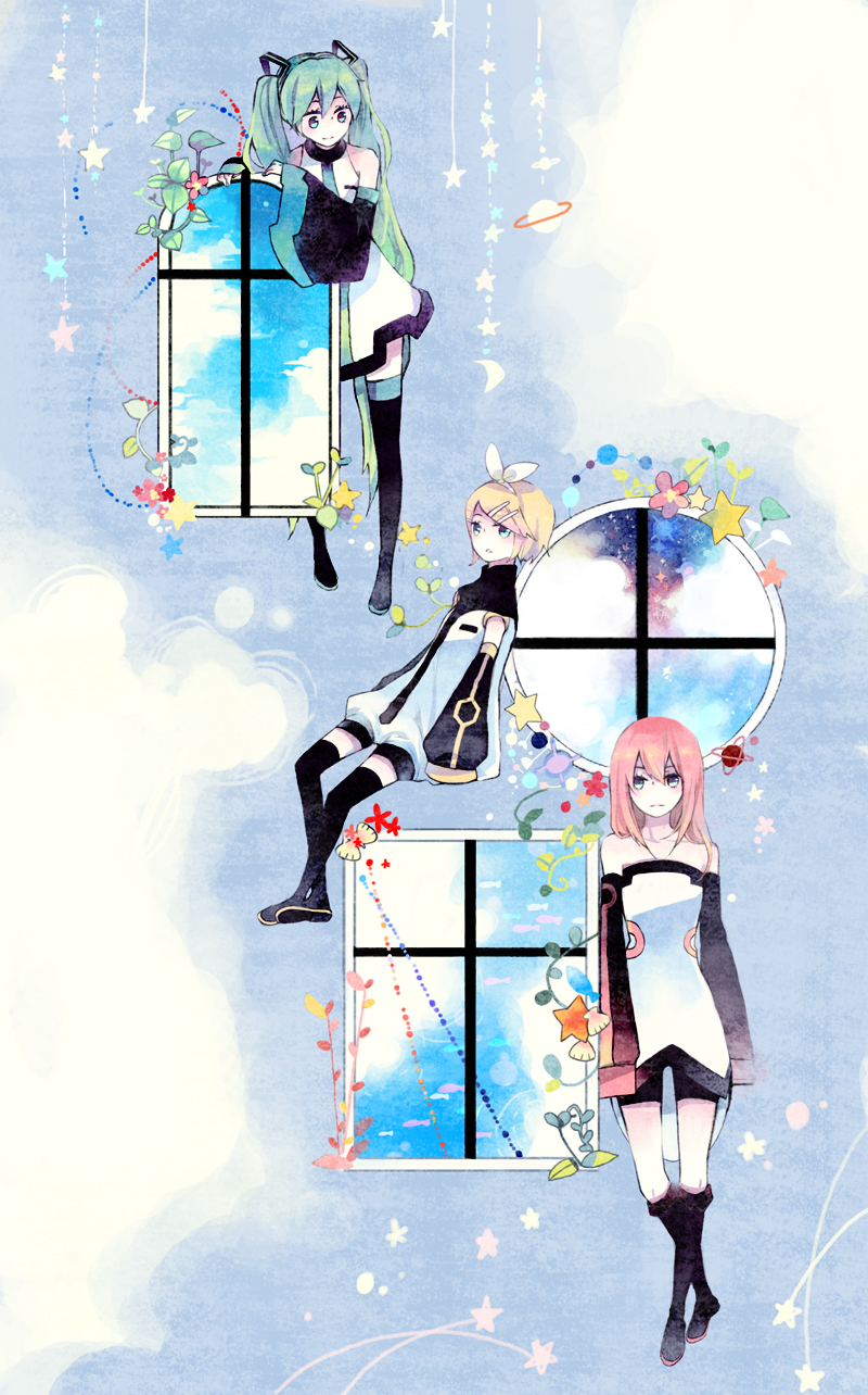 hatsune miku, kagamine rin, and megurine luka (vocaloid) drawn by mig_(36th_underground)