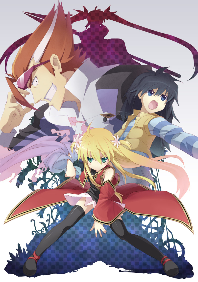 takamachi nanoha, raising heart, arisa bunnings, kaiba mokuba, and straight cougar (yu-gi-oh! and 6 more) drawn by minamura_haruki