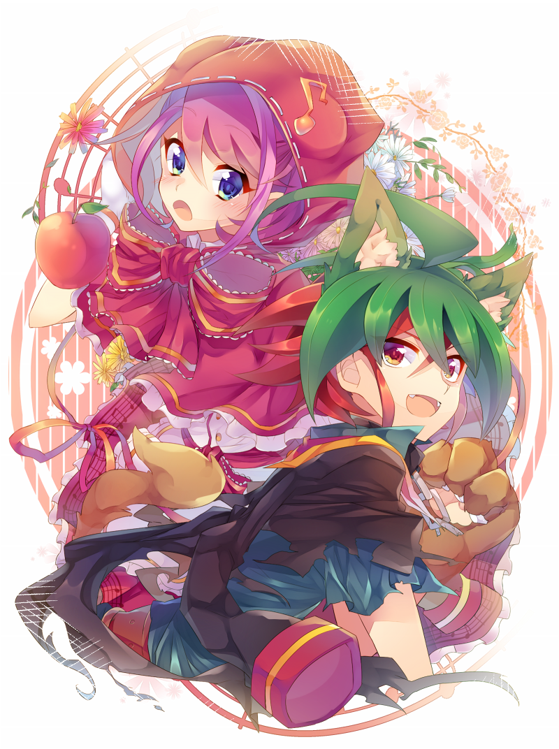 little red riding hood, big bad wolf, hiiragi yuzu, and sakaki yuya (yu-gi-oh! and 2 more) drawn by rento_(rukeai)