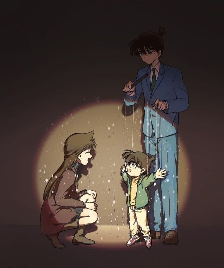 edogawa conan, mouri ran, and kudou shin'ichi (meitantei conan) drawn by malak_(malaktota20)