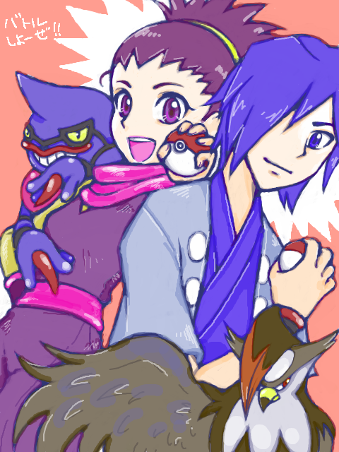 falkner, staraptor, janine, and toxicroak (pokemon and 1 more) drawn by yuh_(250663)
