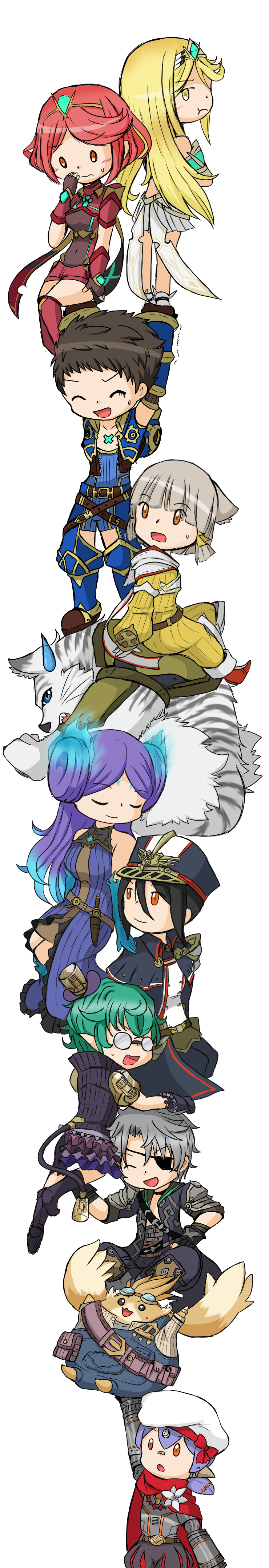 pyra, mythra, nia, rex, morag ladair, and 7 more (xenoblade chronicles and 1 more) drawn by teruteru_(hiropuri)