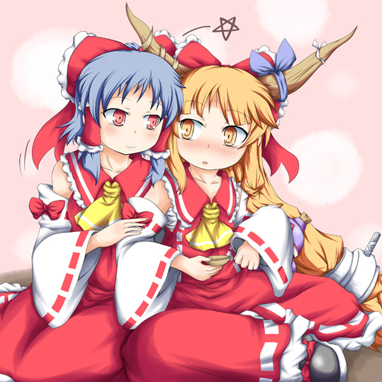 hakurei reimu and ibuki suika (touhou) drawn by konata_gazel