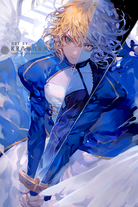 artoria pendragon, saber, and saber alter (fate and 2 more) drawn by renos