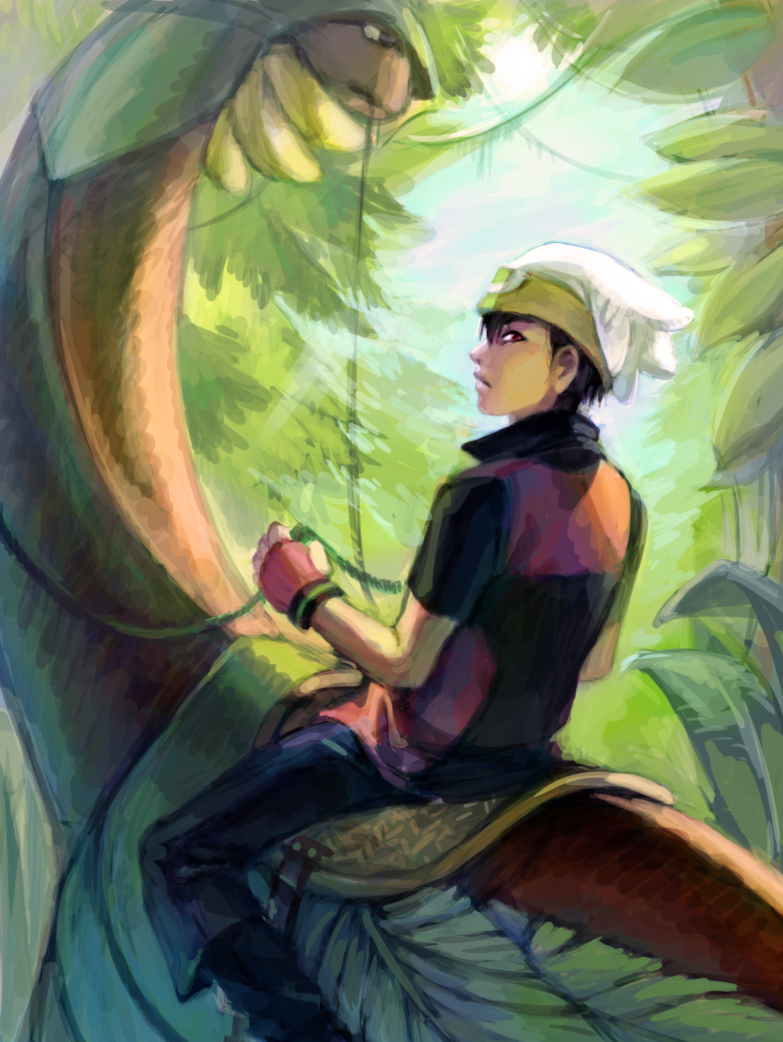 brendan and tropius (pokemon and 1 more) drawn by kirakishoumichiro