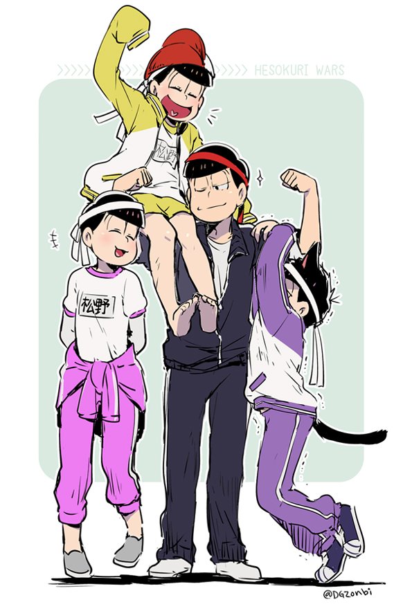 matsuno ichimatsu, matsuno jyushimatsu, matsuno todomatsu, and atsushi (osomatsu and 1 more) drawn by kl_(dgzonbi)