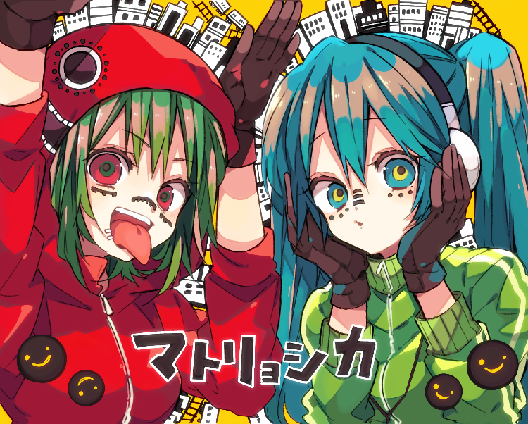 hatsune miku and gumi (vocaloid and 1 more) drawn by kaho_0102