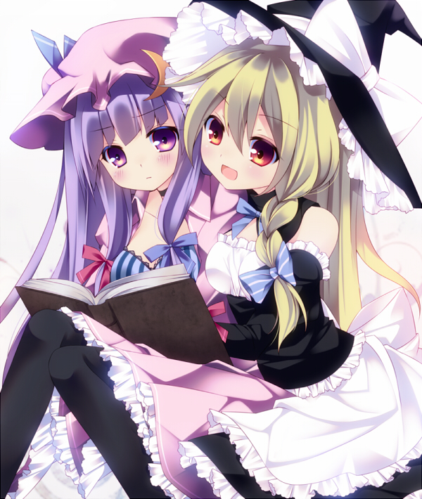 kirisame marisa and patchouli knowledge (touhou) drawn by kanora