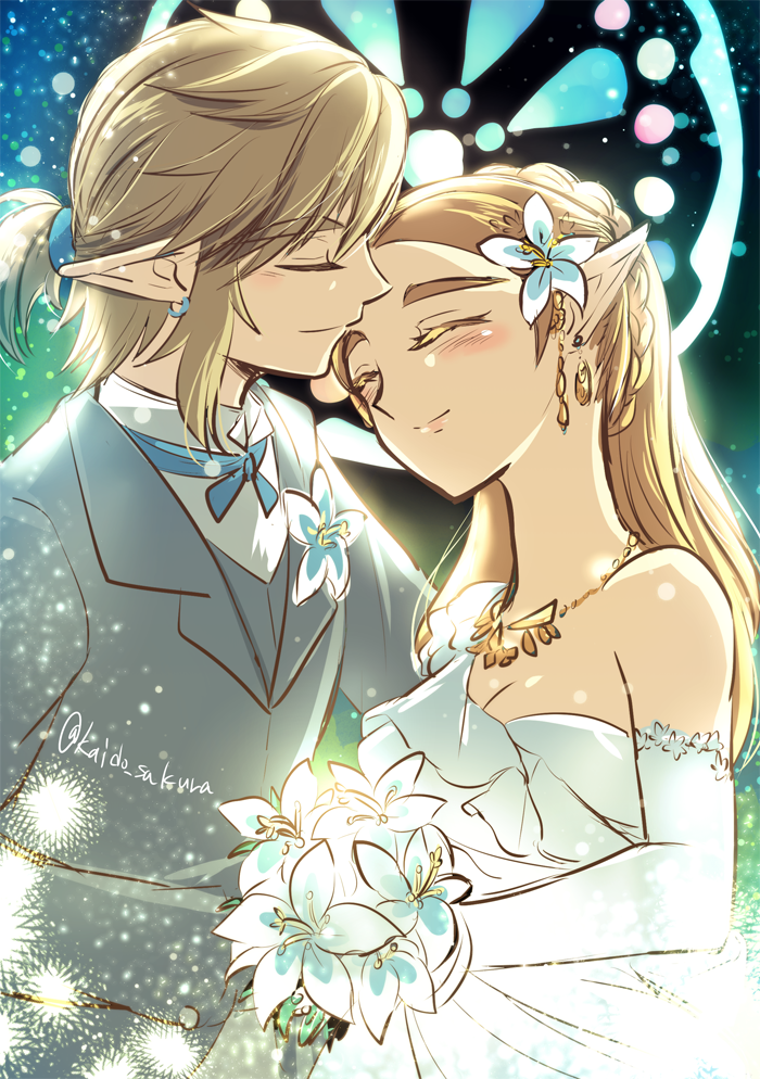 link and princess zelda (the legend of zelda and 1 more) drawn by kaidou_mitsuki