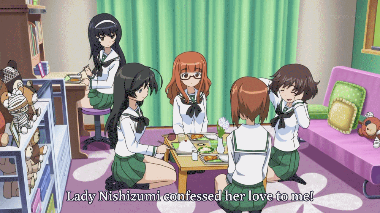 nishizumi miho, akiyama yukari, takebe saori, reizei mako, and isuzu hana (girls und panzer)