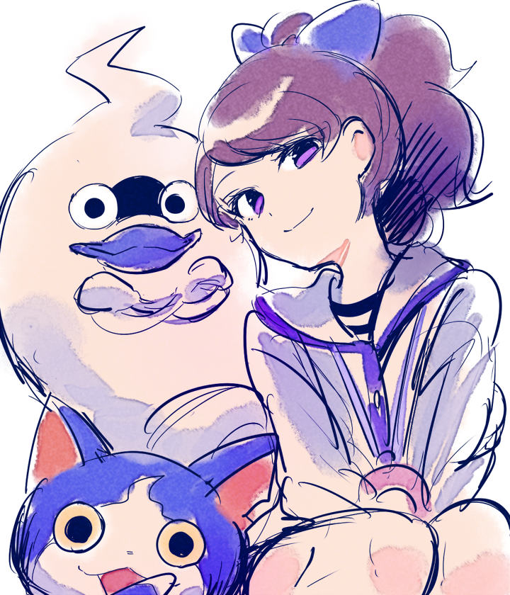 jibanyan, whisper, and kodama fumika (youkai watch) drawn by asumi_chikyuu and yokai_(yokai0401)